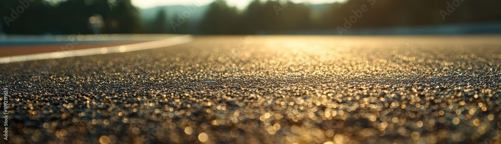 Aufkleber a close-up view of a textured road surface illuminated by sunlight.