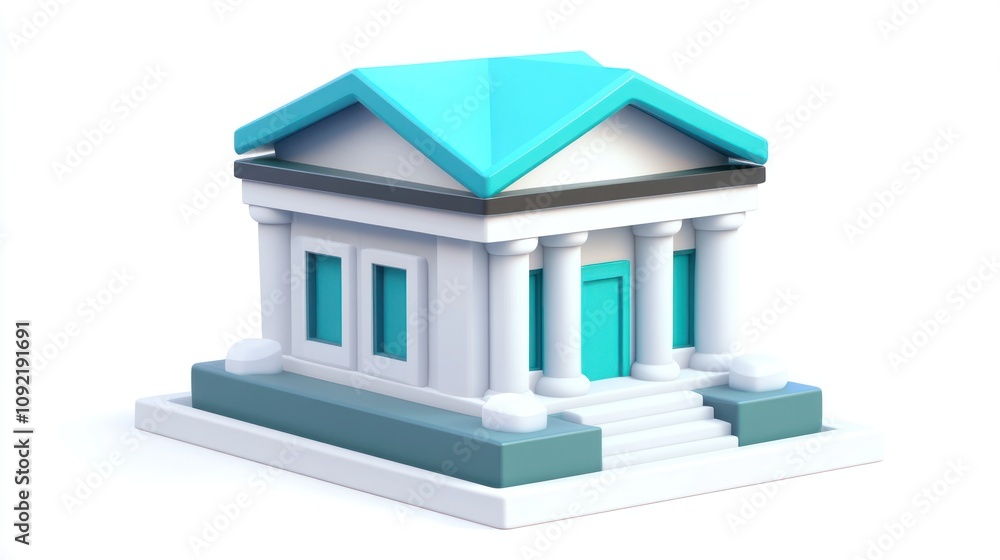 Poster A stylized building with a triangular roof and columns, resembling a classical structure.
