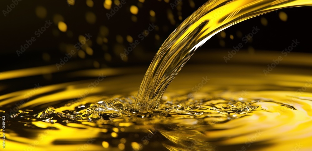 Aufkleber a stream of golden liquid creating ripples in a dark background.
