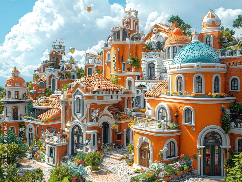 Poster exploring enchanting structures a magical city of fantasy architecture and mythical creatures