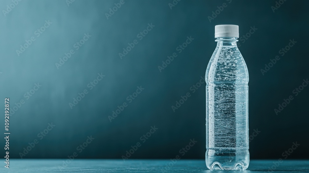 Poster refreshing water bottle display studio setting product photography minimalism close-up view