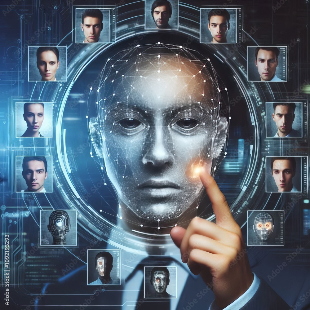 Poster recognizing faces illustrating the complex process of facial rec