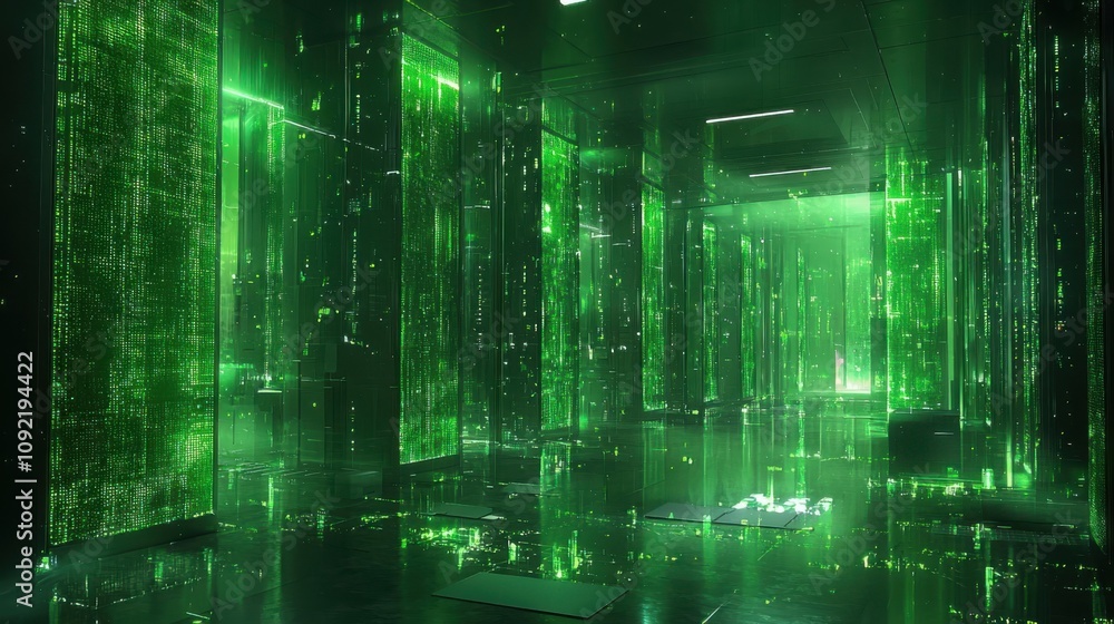 Poster exploring the future a high-tech data center virtual space digital infrastructure sci-fi environment
