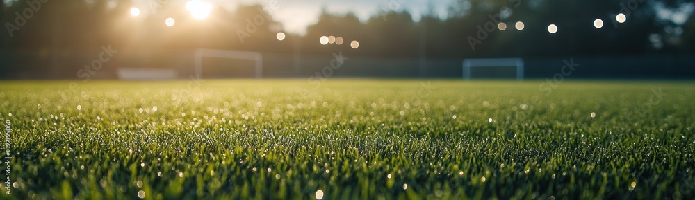 Aufkleber A close-up view of a well-maintained soccer field with goalposts in the background.