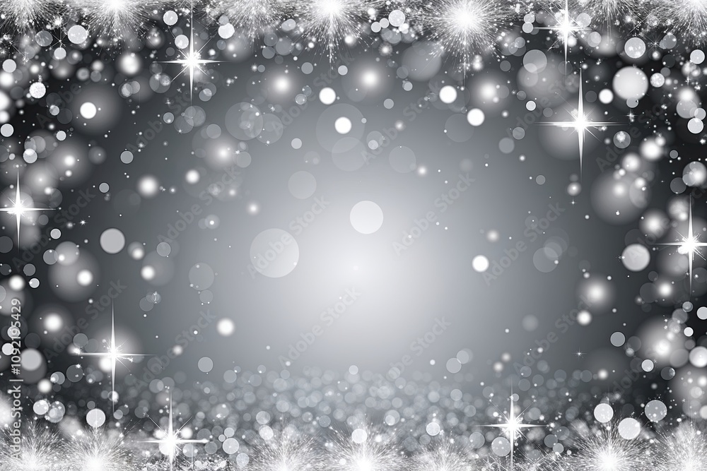 Poster silver bokeh sparkle background with soft twinkling lights for winter festivities and elegant visual