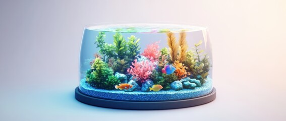 A vibrant aquarium filled with colorful fish, plants, and decorative elements.