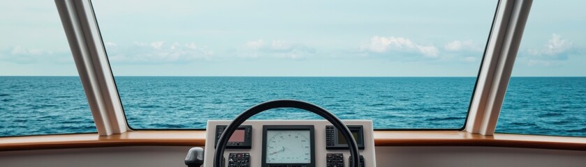 Obraz premium A serene view from a boat's cockpit, showcasing the vast ocean under a clear sky.