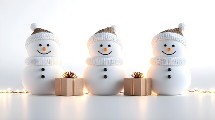 A festive billboard featuring cheerful snowmen, wrapped gifts, glowing fairy lights, Christmas promotion, digital art, isolated on white background