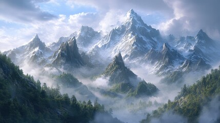 Obraz premium Exploring the majestic jagged peaks of a dramatic mountain range in high fidelity gigapixel photography