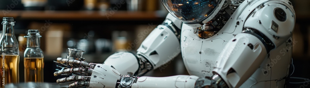 Poster human-robot collaboration demonstrating potential in technology innovation futuristic bar multimedia