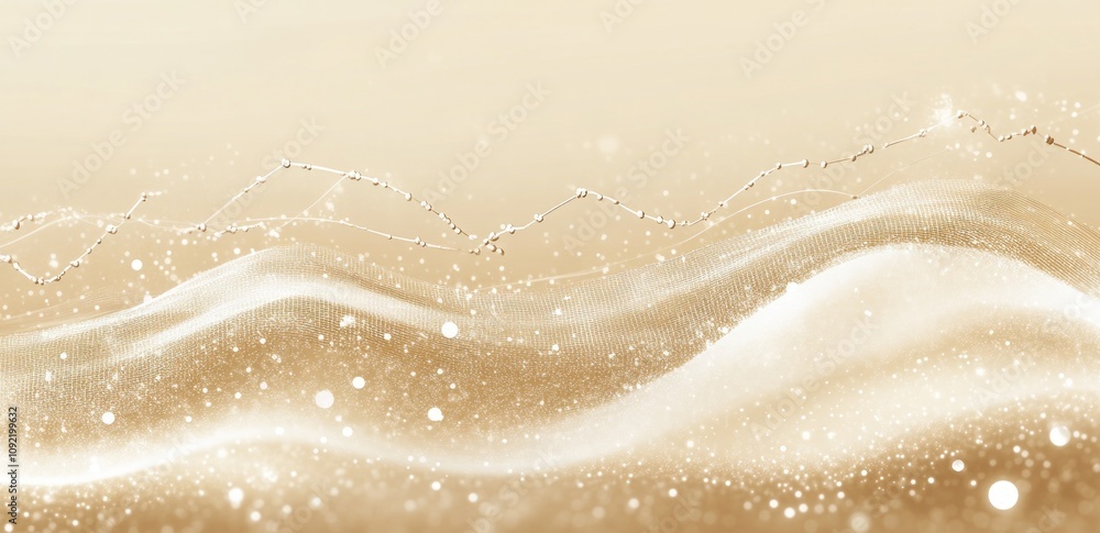 Poster abstract golden waves with sparkling elements, creating a serene and elegant atmosphere.