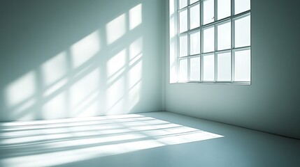 Fototapeta premium Sunlight Streaming Through a Window Casting Shadows on a White Wall and Floor