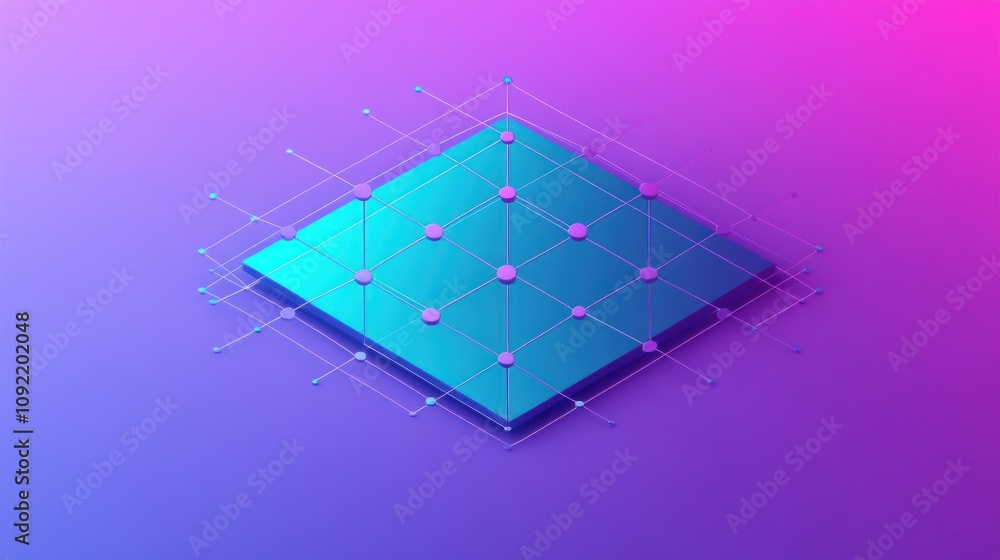 Aufkleber A 3D geometric representation with nodes and connections on a gradient background.