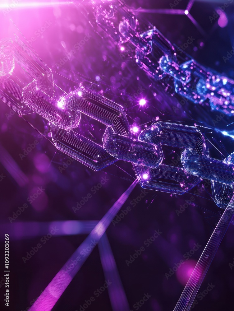 Poster blockchain technology futuristic hud ultraviolet background with blockchain polygon peer to peer net