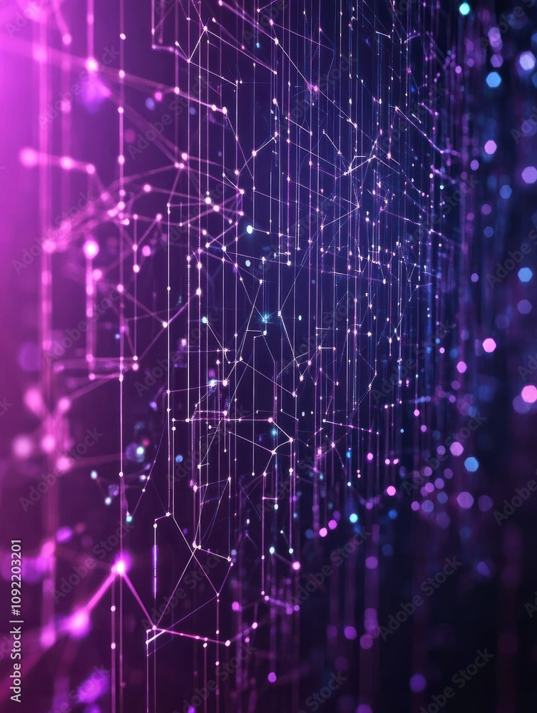 Poster blockchain technology futuristic hud ultraviolet background with blockchain polygon peer to peer net