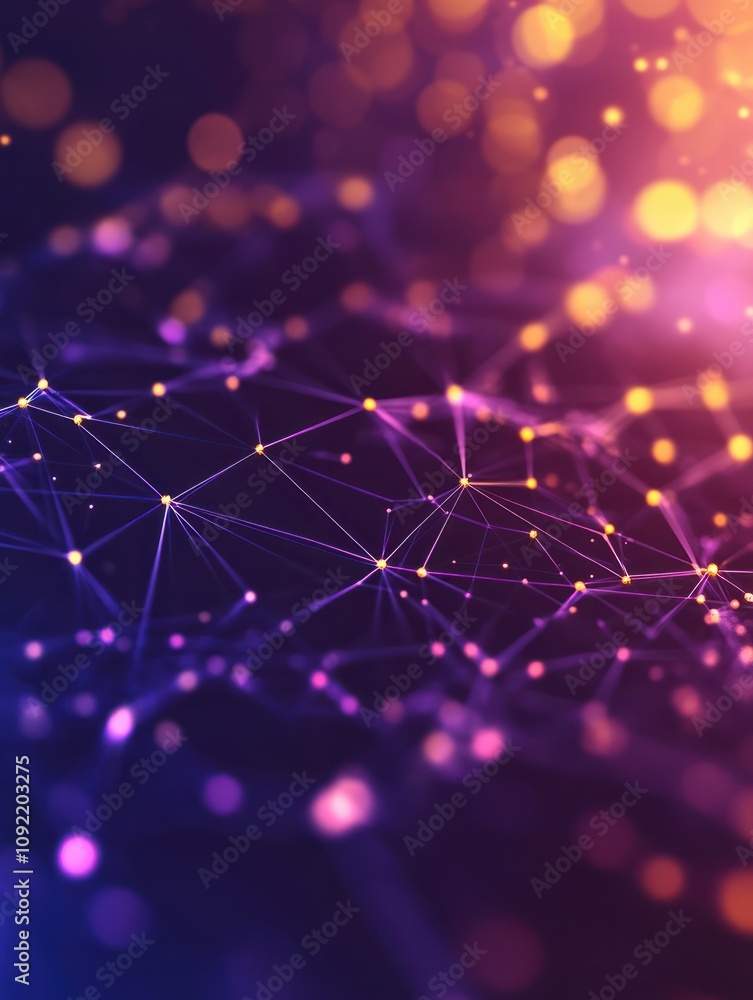 Poster blockchain technology network futuristic hud background with chain of blocks polygon peer to peer ne