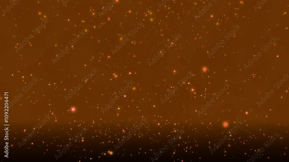 Poster golden bokeh particles floating in the air and falling to the ground on a dark background, horizonta