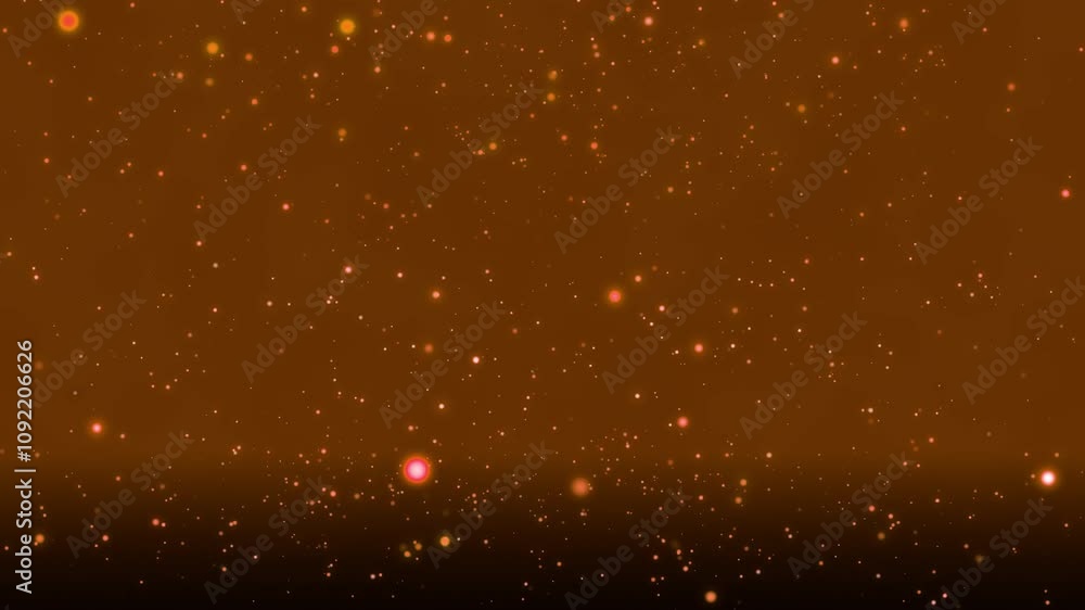 Poster golden bokeh particles floating in the air and falling to the ground on a dark background, horizonta