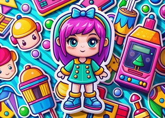 Adorable arcade game sticker fashion shoot.