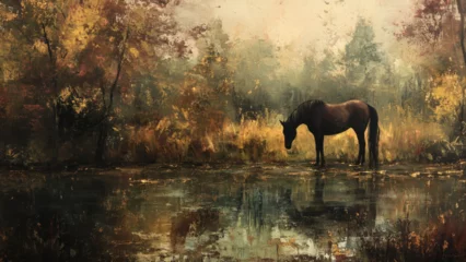 Poster de jardin  Lone Cowboy - Rustic Western Wall Art for Elegant Home Décor - Oil Painting - Country Western - Horse Painting  © Affinity Designs