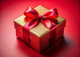 Fototapeta premium Gift Box on Red Background - Rule of Thirds Photography