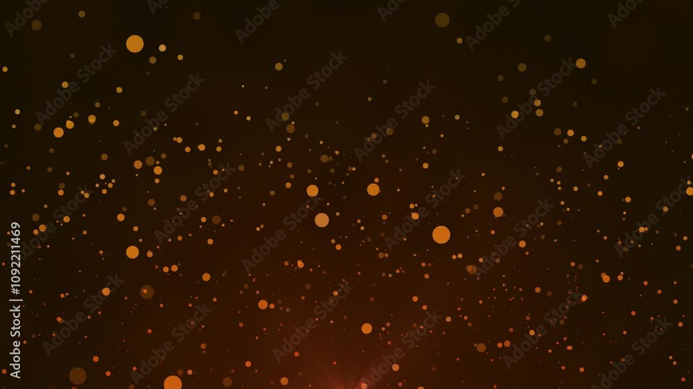 Poster golden bokeh particles floating in the air on a dark background, horizontal composition. light rays 