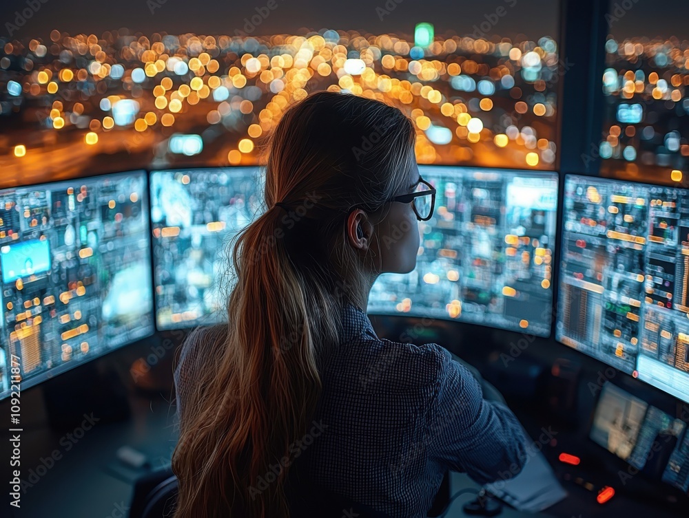 Poster monitoring network traffic cybersecurity expert in action urban environment technical analysis for e