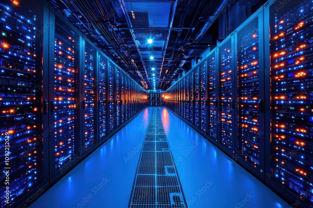 Poster processing power unleashed data center of high-performance servers technology hub digital landscape 