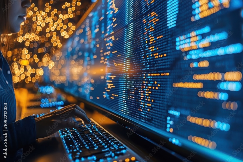 Poster powerful servers processing data in a high-tech data center environment for enhanced performance
