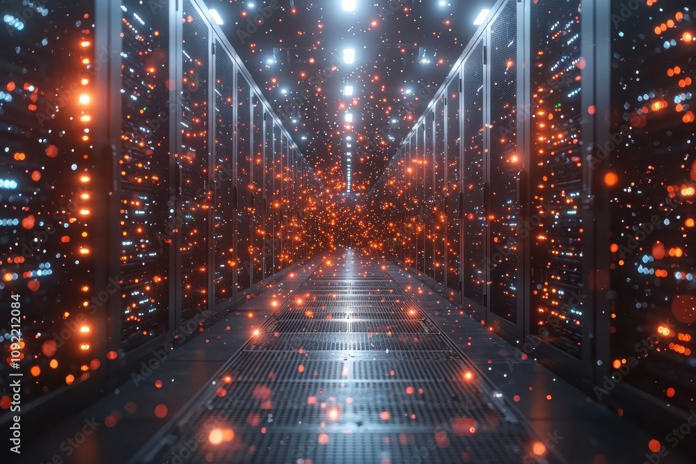 Poster processing power unleashed data center server room digital infrastructure high-tech environment futu