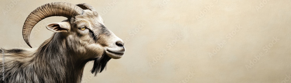 Poster A close-up portrait of a goat against a textured background.