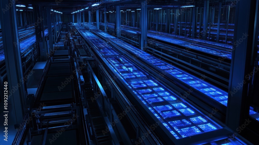 Poster automated factory line showing electronic components