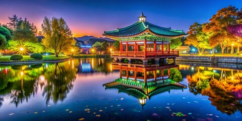 Nighttime Daegu Gyeongsanggamhyeong Park Historical Site, South Korea - November 2024