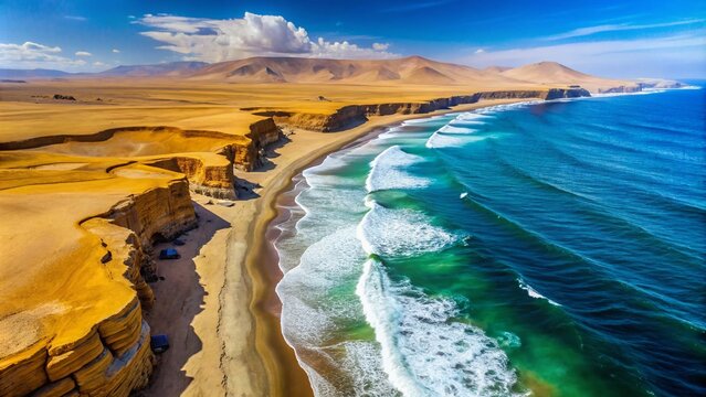 Panoramic Beach Wall Paracas Peru Aerial View