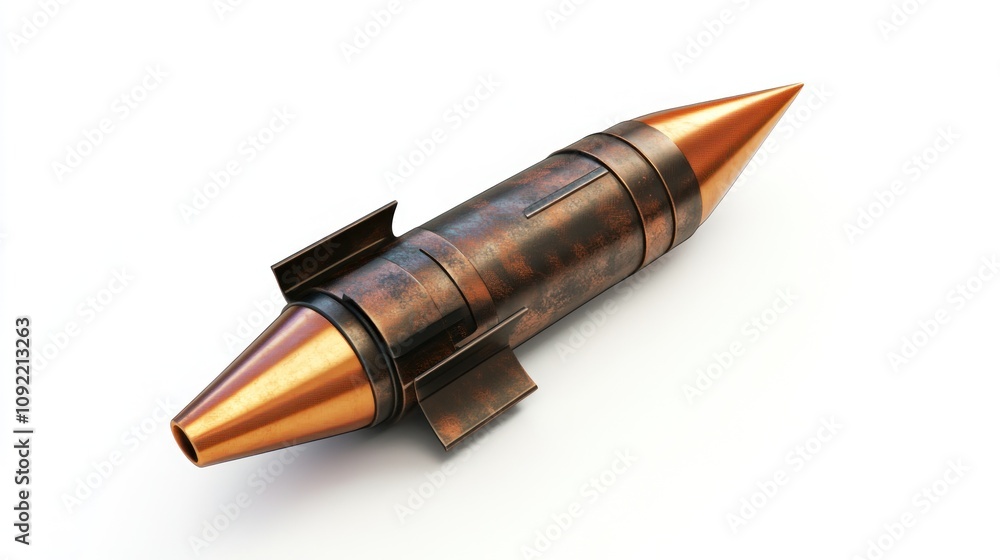 Poster A stylized rocket or missile with a metallic finish and pointed design.