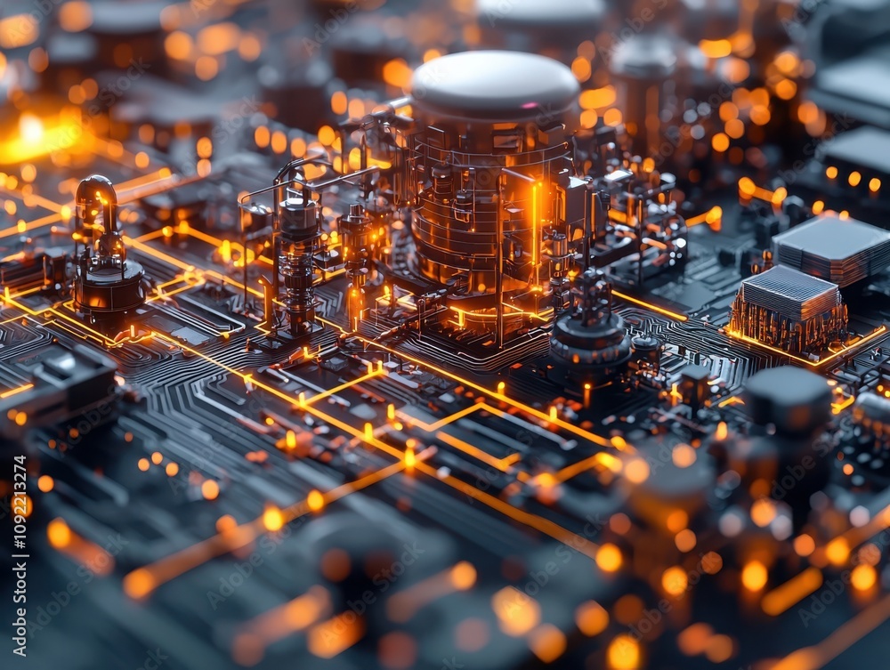 Poster visualizing smart factory data flows a digital experience in a high-tech environment for enhanced pr