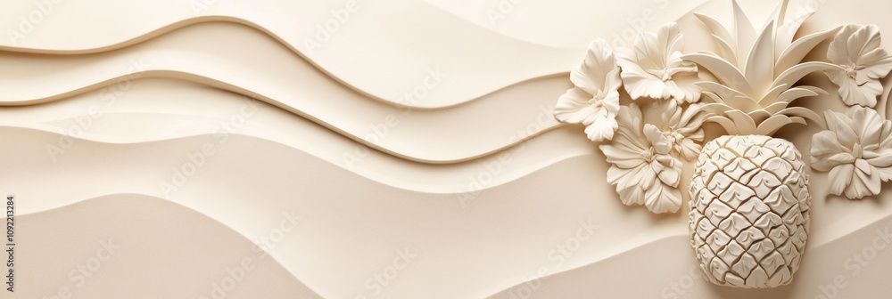 Aufkleber a textured background featuring a carved pineapple and floral elements in soft tones.