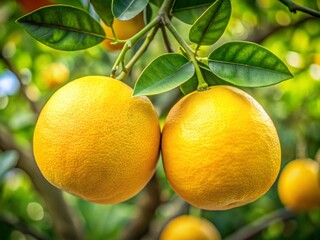 Ripe Grapefruit Close-Up, Branch, Copy Space, High-Quality