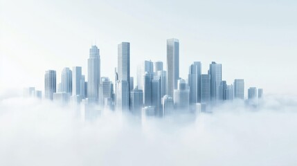 Obraz premium futuristic white city skyline building with fog white building background. Generative AI