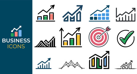 Obraz premium Business icon set with efficiency, productivity, workforce, human resources, recruitment, training, skills, talent, employee, workplace icon. Simple flat vector