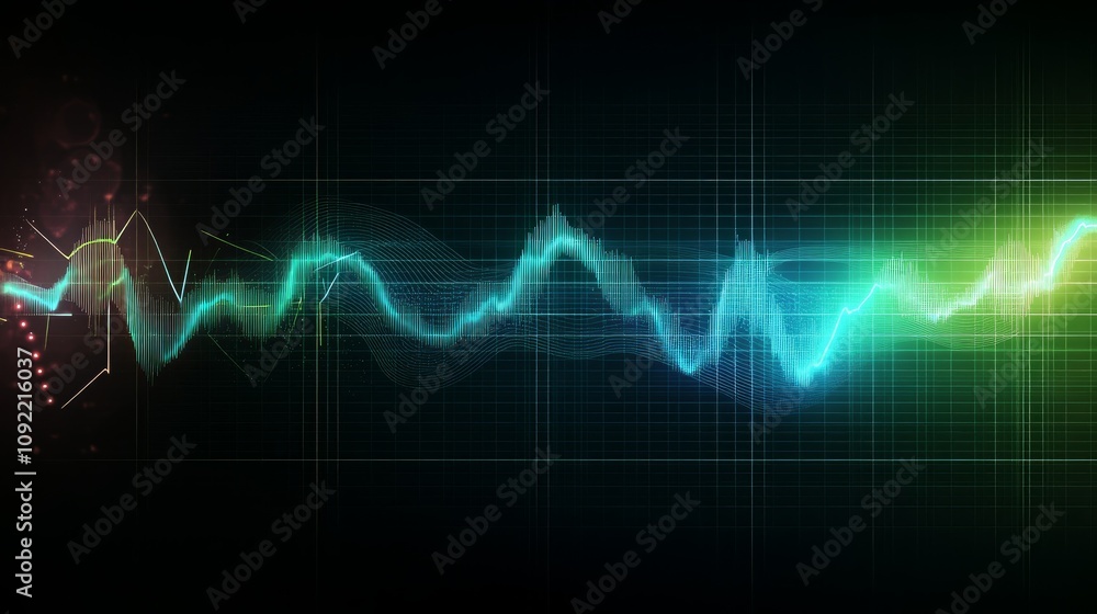 Poster Abstract glowing wave pattern on grid background.