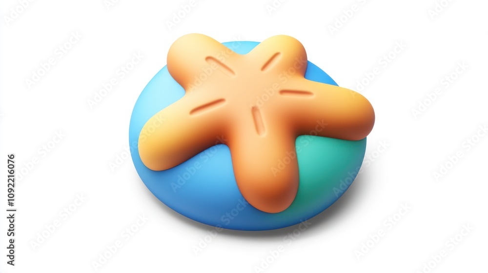 Poster A colorful, playful star-shaped object on a circular base, designed for fun or decoration.