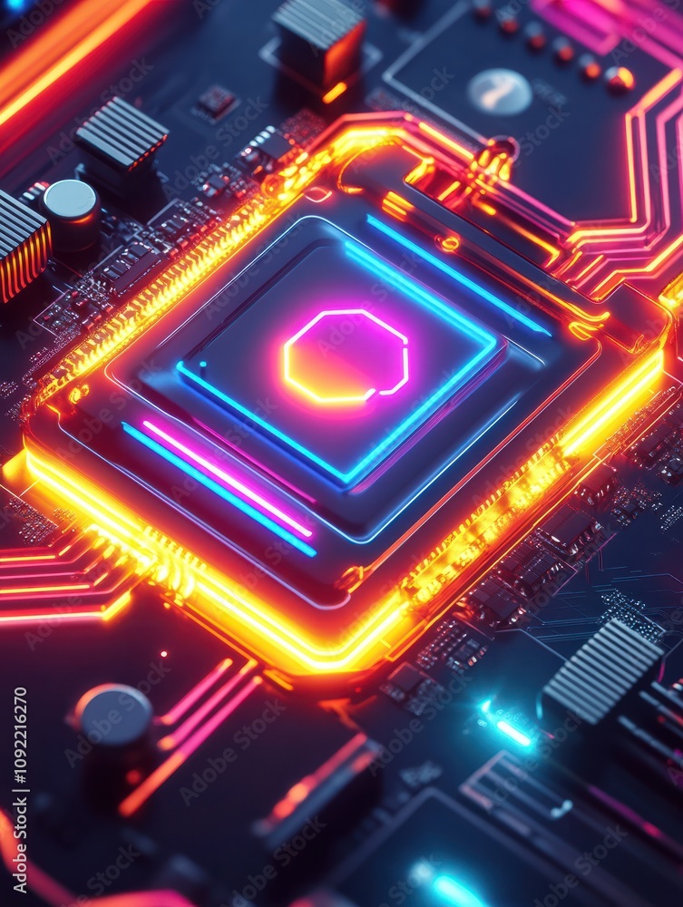 Poster gpu neon icon. elements of internet things set. simple icon for websites, web design, mobile app, in