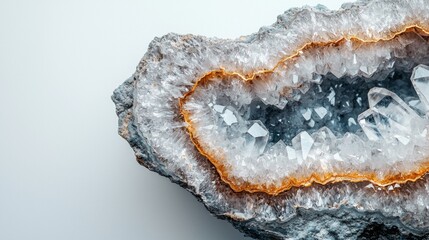 Obraz premium Crystal geode on white background space for textlogo