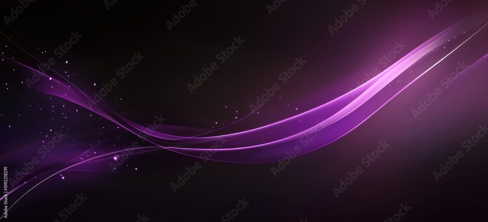 Aufkleber Abstract design with flowing purple waves and sparkles on a dark background.