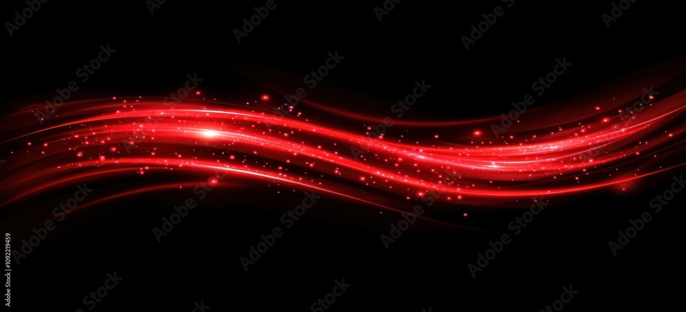 Aufkleber Abstract red wave with sparkles on a black background, ideal for digital design and graphics.