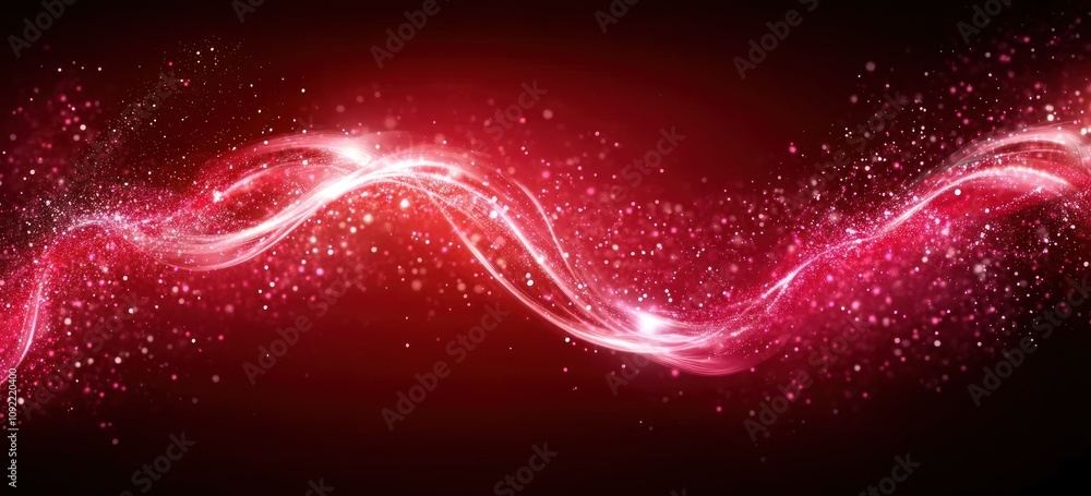 Poster Abstract design featuring luminous pink waves and sparkling particles on a dark background.