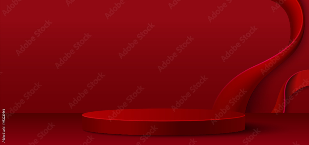 Aufkleber 3d red product podium in abstract studio background scene. luxury award stage on floor for minimal c