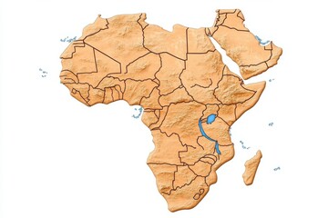 A map of Africa with major river basins shaded and labeled, emphasizing the ecological importance of waterways