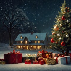 Christmas in the night house decoration